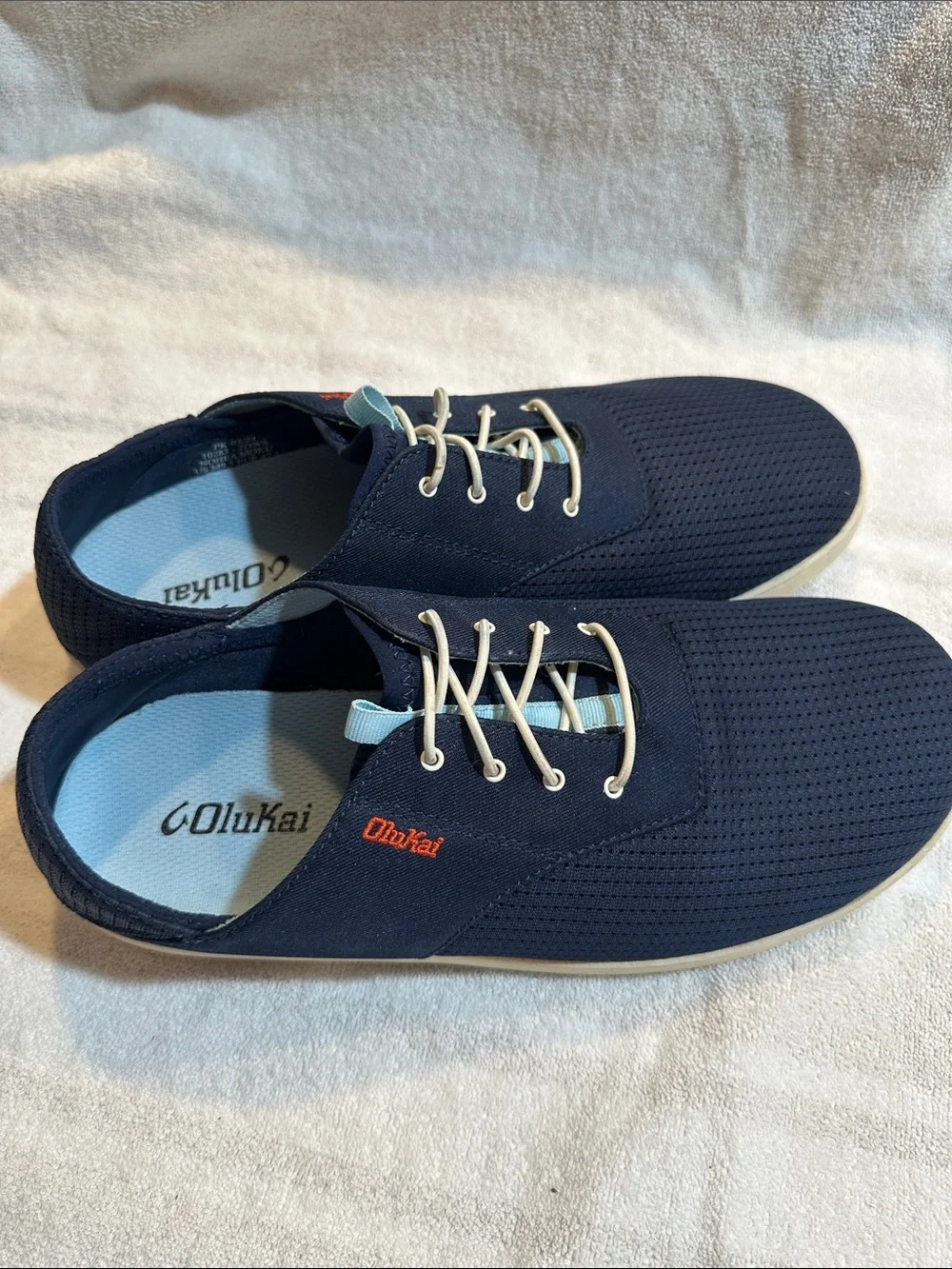 OluKai NOHEA MOKU Men’s Sz 9.5 D Coastal Blue Canvas/Mesh Nautical SlipOn Shoes